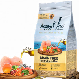 Средиземноморска храна HappyOne MEDITERRANEUM Adult за пораснали кучета от всички породи с пилешко месо, сардини, зехтин, яйца и нар